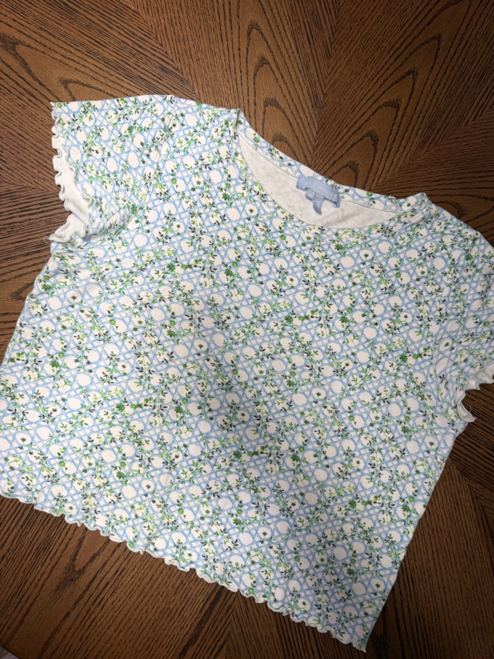 Hill House Floral Blue & Green Short Sleeve Top M